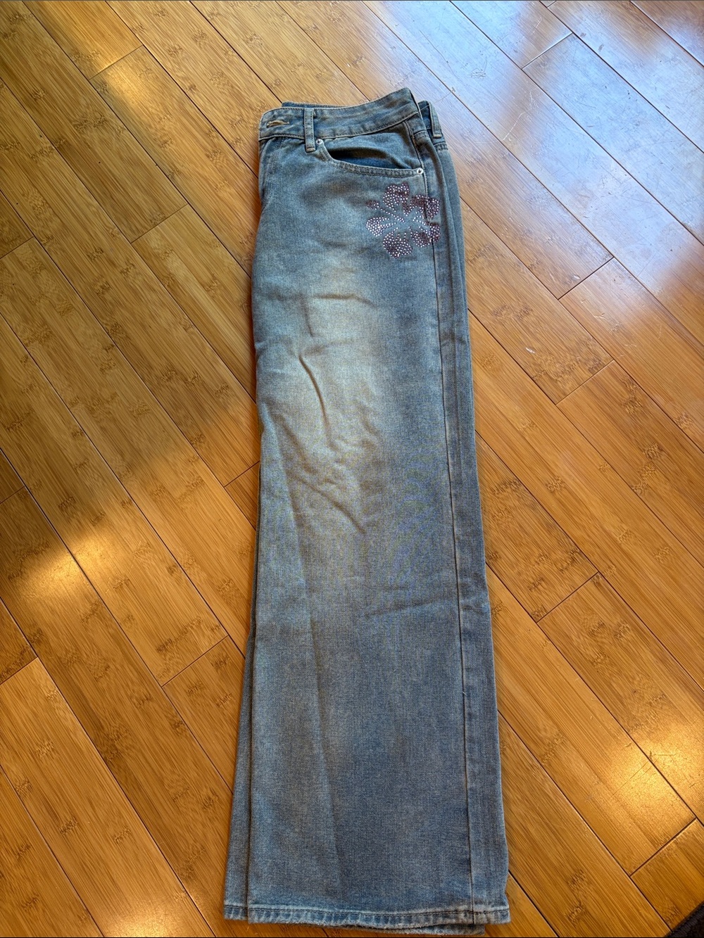 Aeropostale Women's Flared Jeans in Light Blue with Pink Embellishment